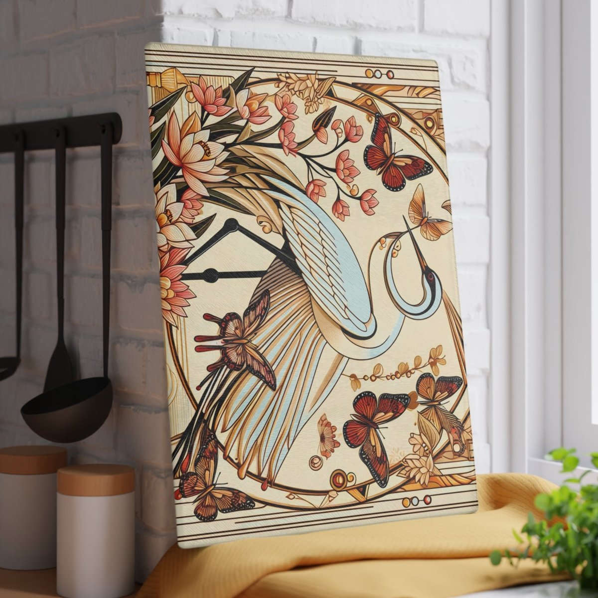 Elegant Art Deco Design Floral Crane Glass Cutting Board - Perfect for Cooking and Entertaining 28582086390121945704 Earthbound Pacific