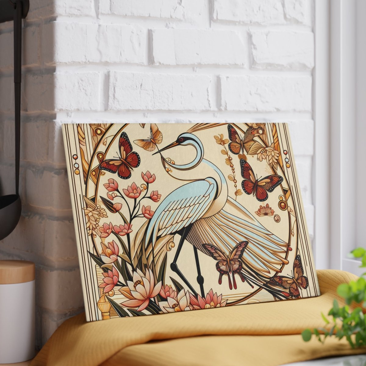 Elegant Art Deco Design Floral Crane Glass Cutting Board - Perfect for Cooking and Entertaining 28582086390121945704 Earthbound Pacific