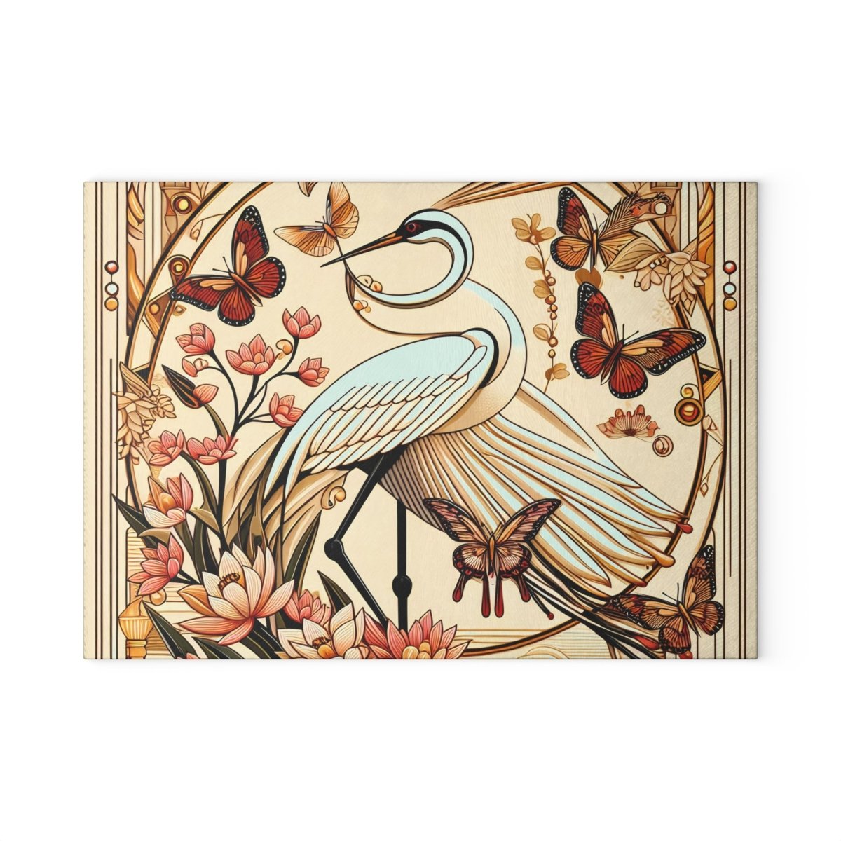 Elegant Art Deco Design Floral Crane Glass Cutting Board - Perfect for Cooking and Entertaining 27828526151472201155 Earthbound Pacific