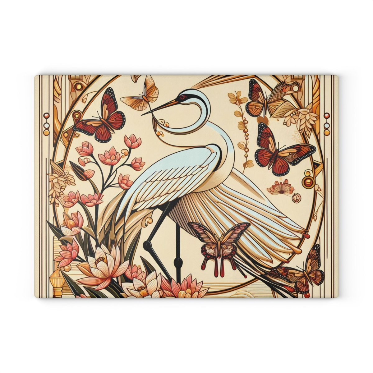 Elegant Art Deco Design Floral Crane Glass Cutting Board - Perfect for Cooking and Entertaining 28582086390121945704 Earthbound Pacific