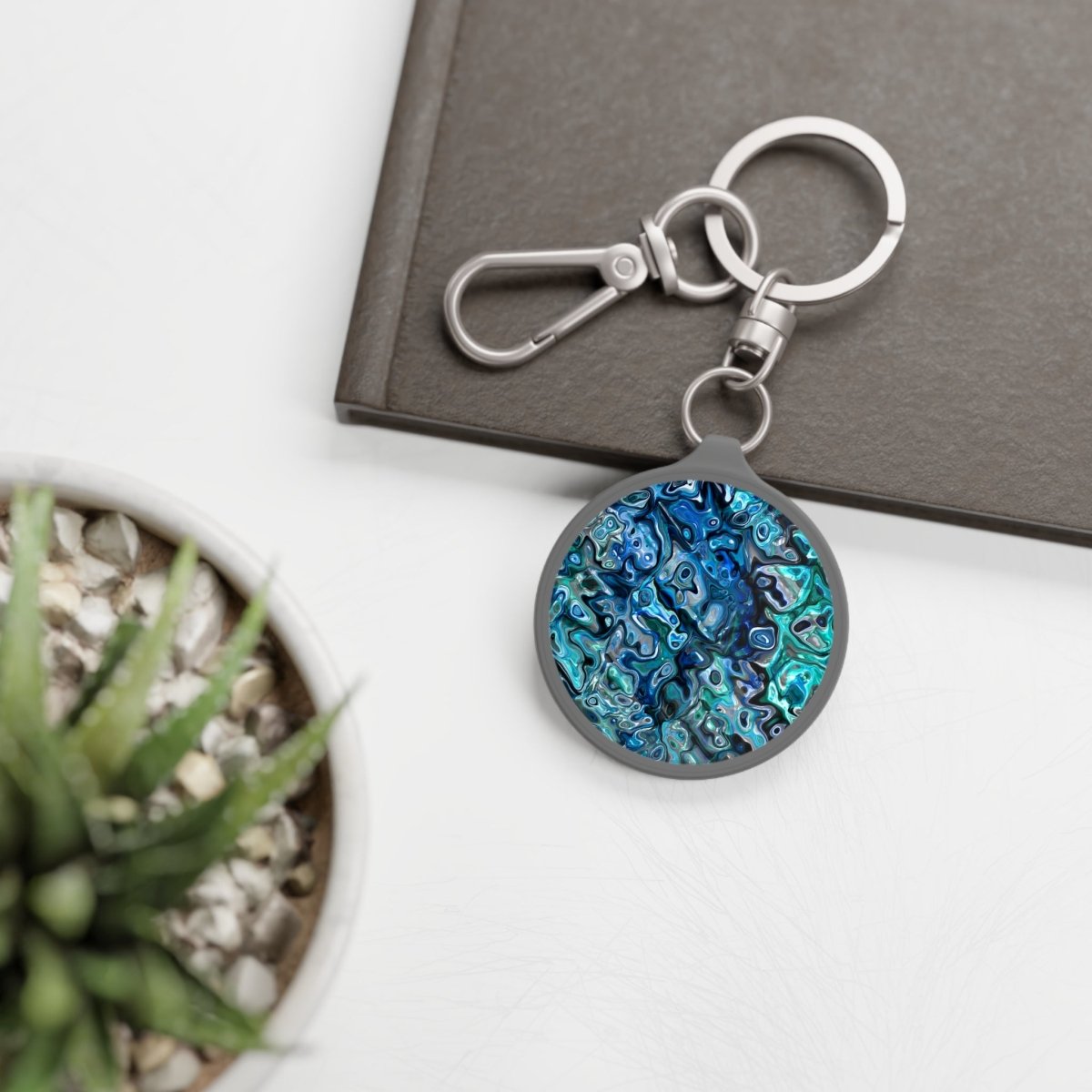Elegant Blue Paua Abalone Keyring Tag, Personalized Keychain, Unique Gift for Her, Wedding Favors, Travel Accessory, Everyday Use - Earthbound Pacific