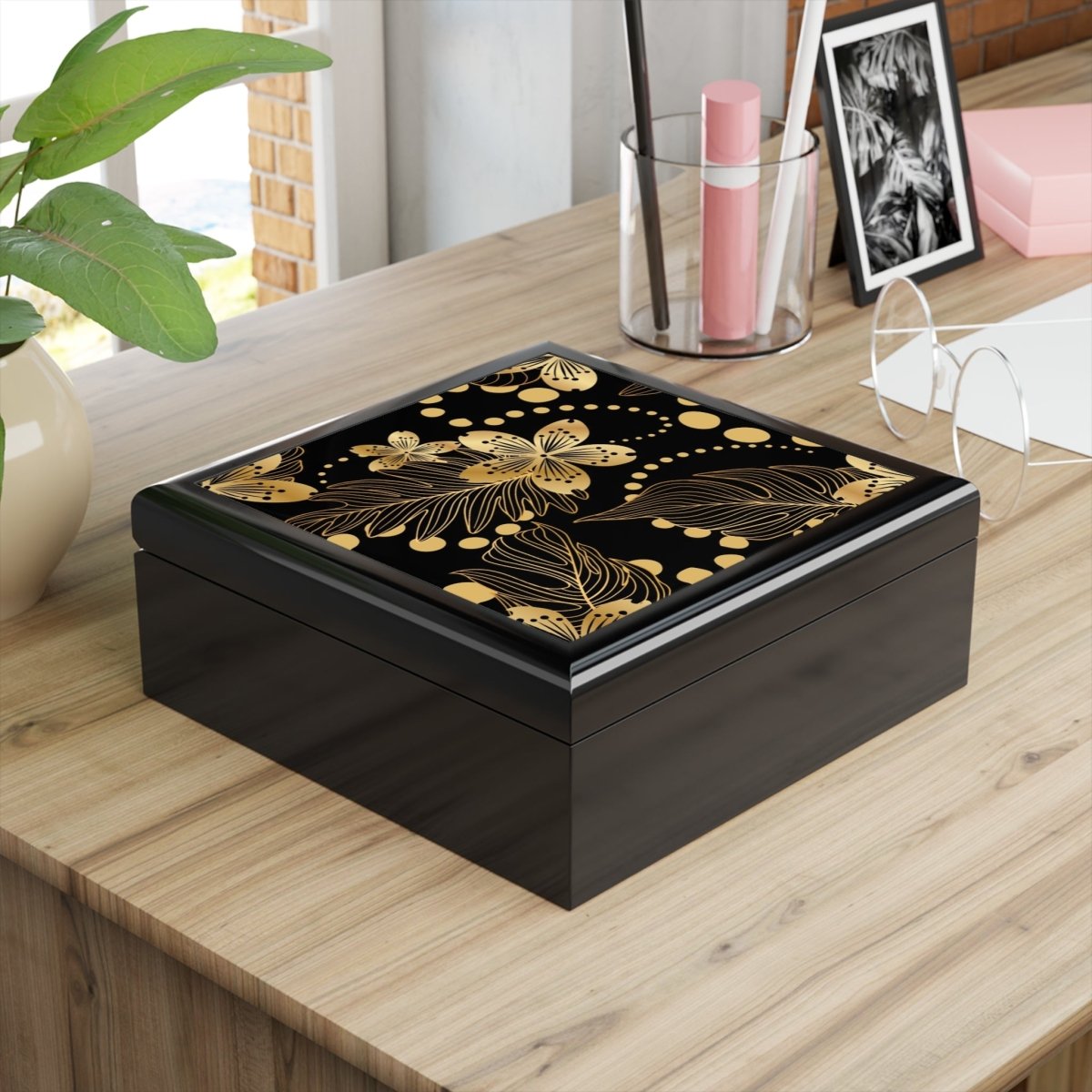Elegant Floral Jewelry Box with Gold Accents Patten 19842262945508574345 Earthbound Pacific
