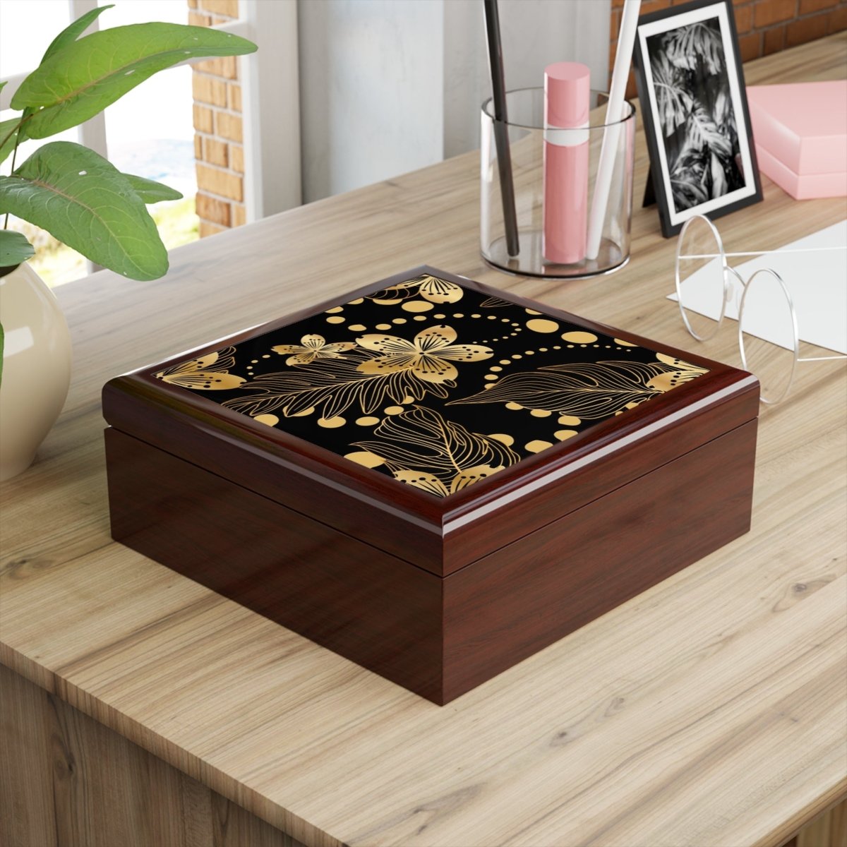 Elegant Floral Jewelry Box with Gold Accents Patten 19842262945508574345 Earthbound Pacific