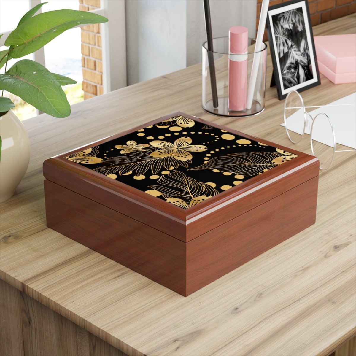 Elegant Floral Jewelry Box with Gold Accents Patten 19842262945508574345 Earthbound Pacific