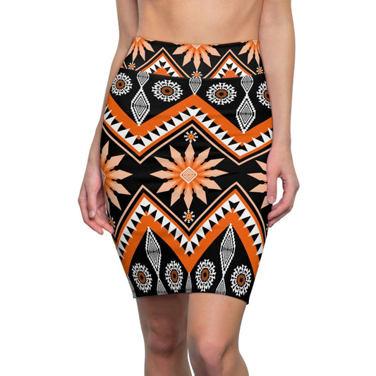 Geometric Abstract Tribal Design Pencil Skirt - Earthbound Pacific