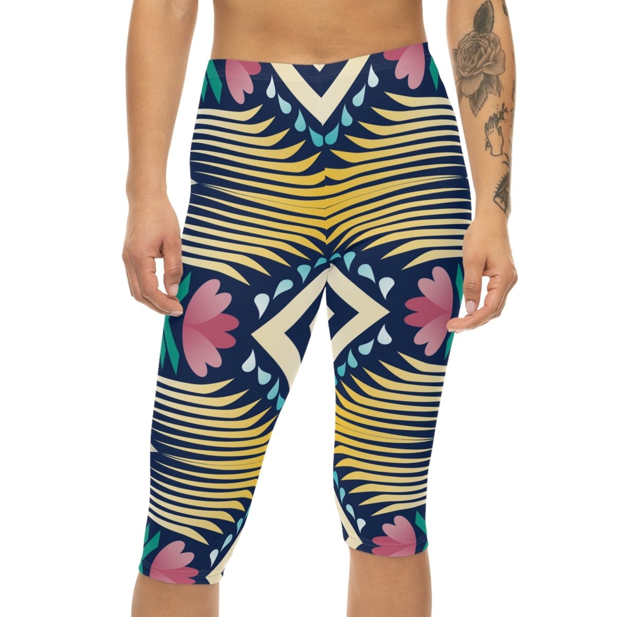 Geometric Abstract Tribal Design Women’s Capri Leggings - Earthbound Pacific