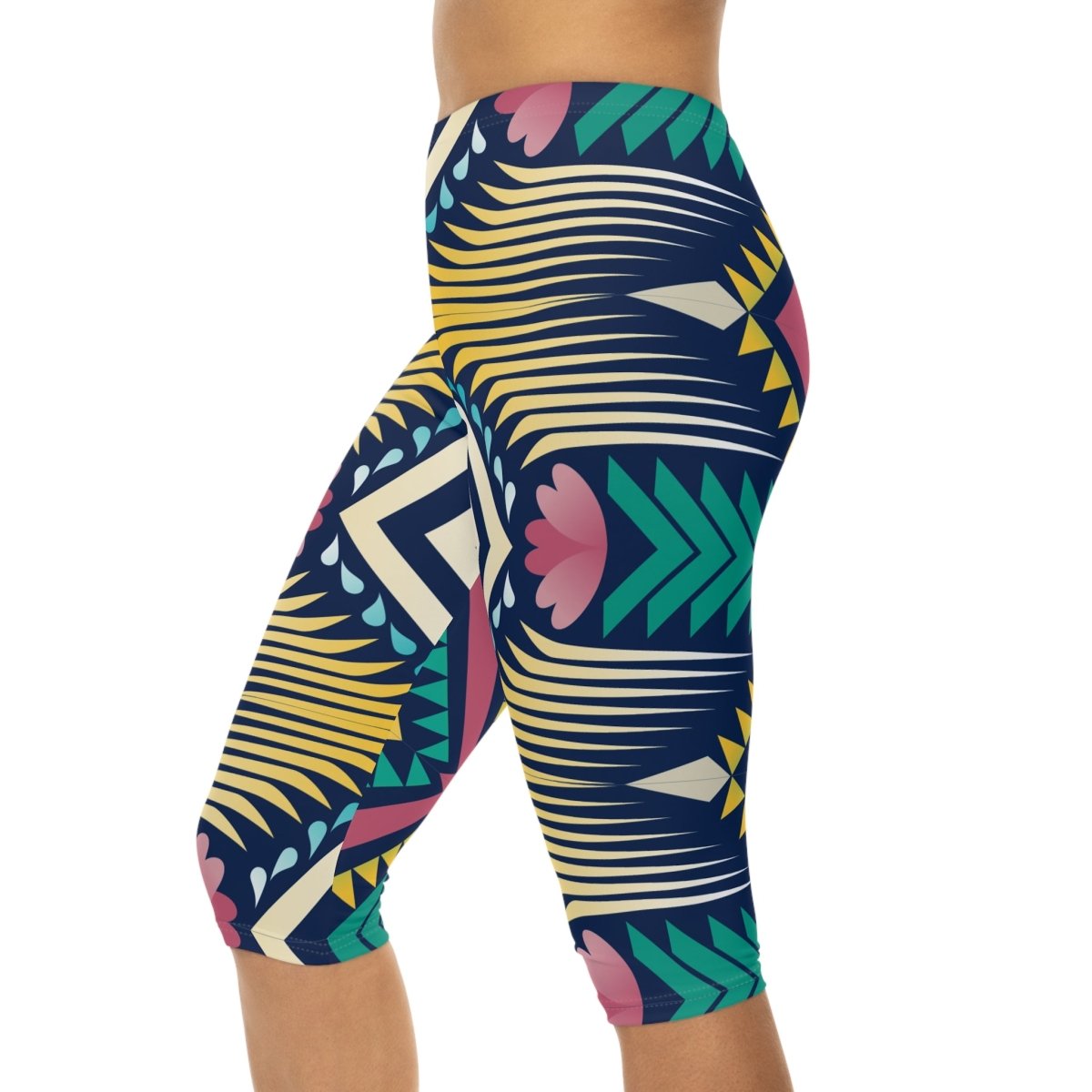 Geometric Abstract Tribal Design Women’s Capri Leggings - Earthbound Pacific