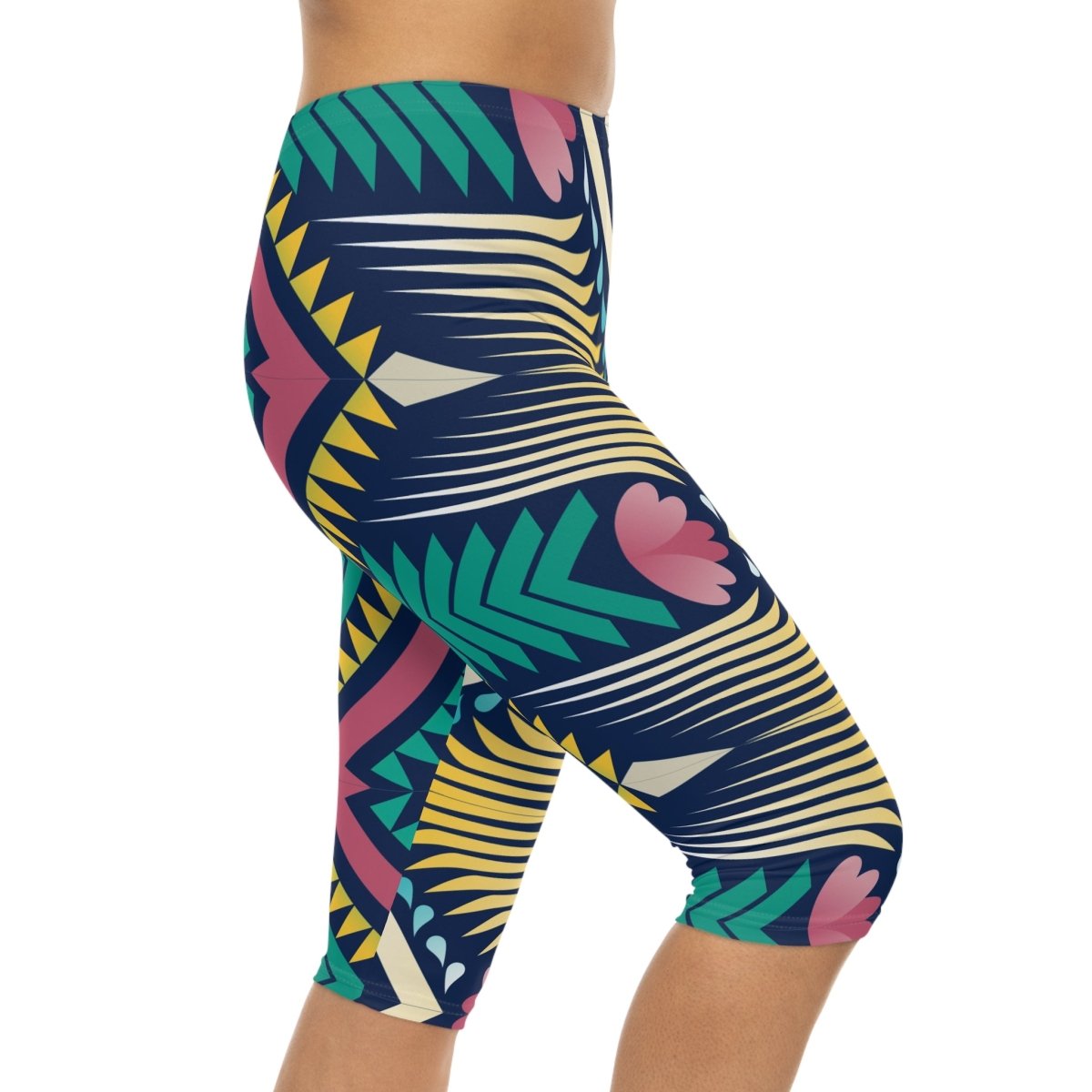 Geometric Abstract Tribal Design Women’s Capri Leggings - Earthbound Pacific