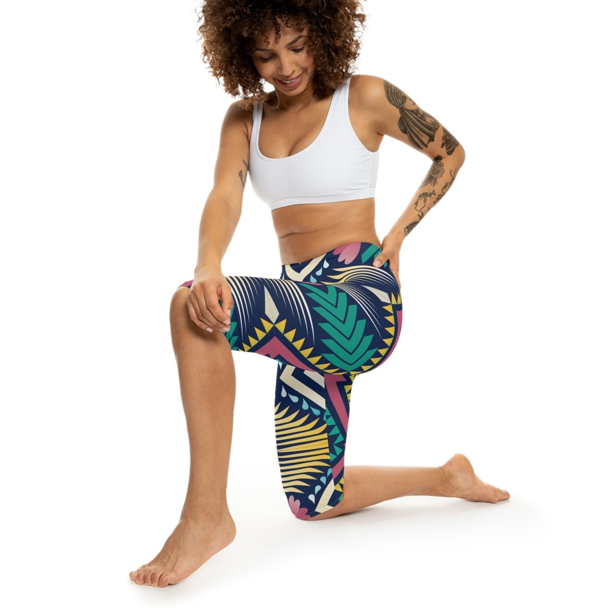 Geometric Abstract Tribal Design Women’s Capri Leggings - Earthbound Pacific