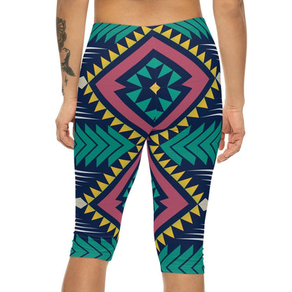 Geometric Abstract Tribal Design Women’s Capri Leggings - Earthbound Pacific