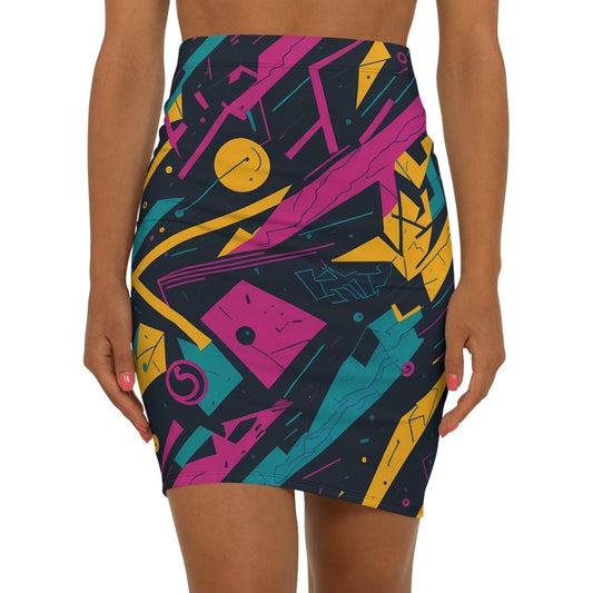 Geometric Mid - Waist Pencil Skirt - Earthbound Pacific