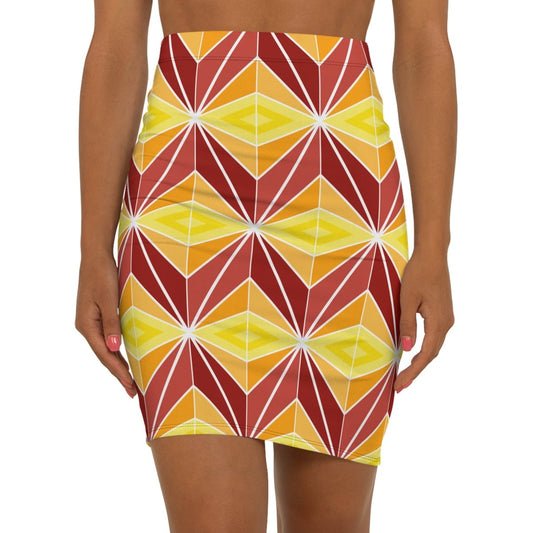 Geometric Moroccan Mid - Waist Skirt, Retro Women's Pencil Skirt - Earthbound Pacific