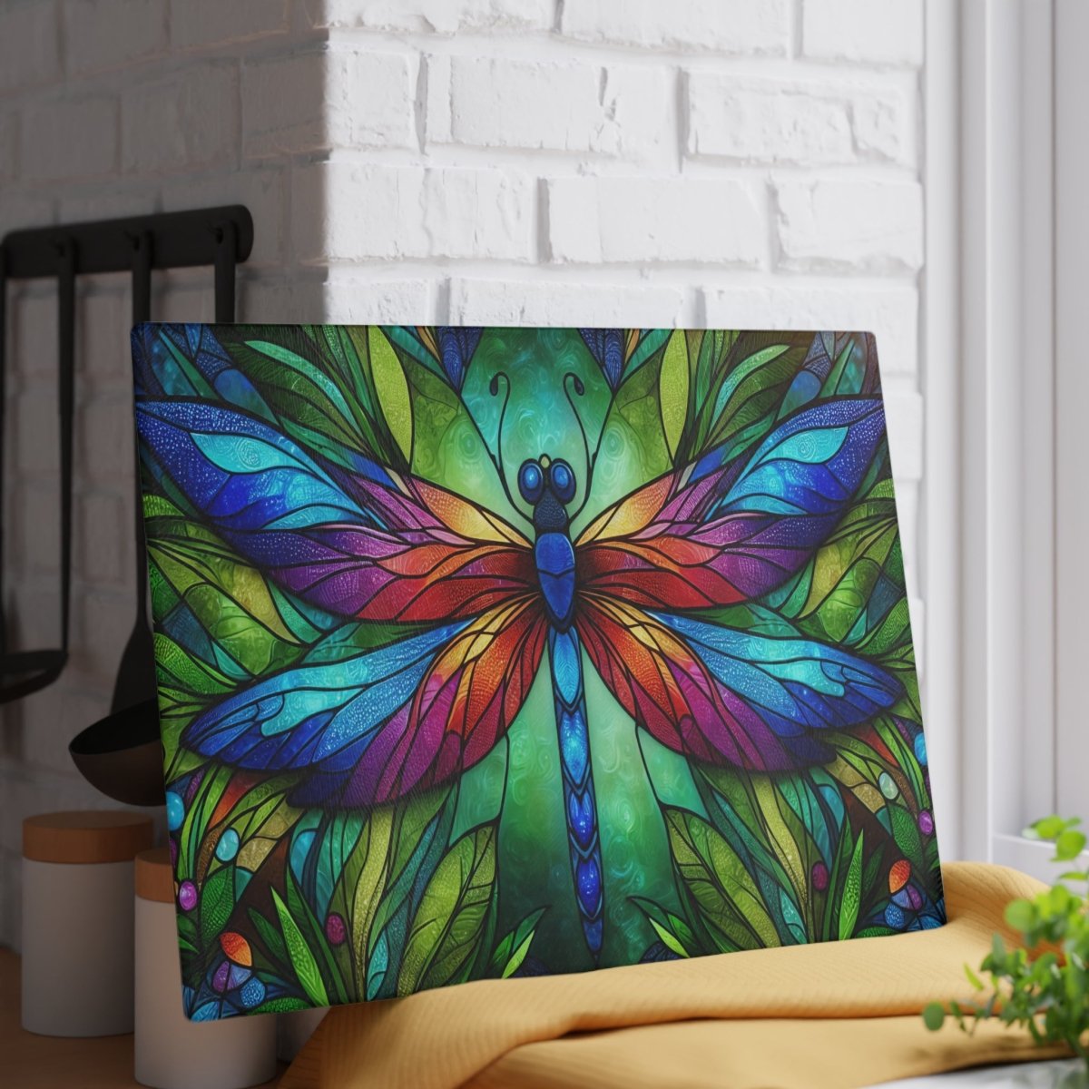 Glass Cutting Board - Colorful Stained Glass Dragonfly Kitchen Decor 13233672674616488030 Earthbound Pacific