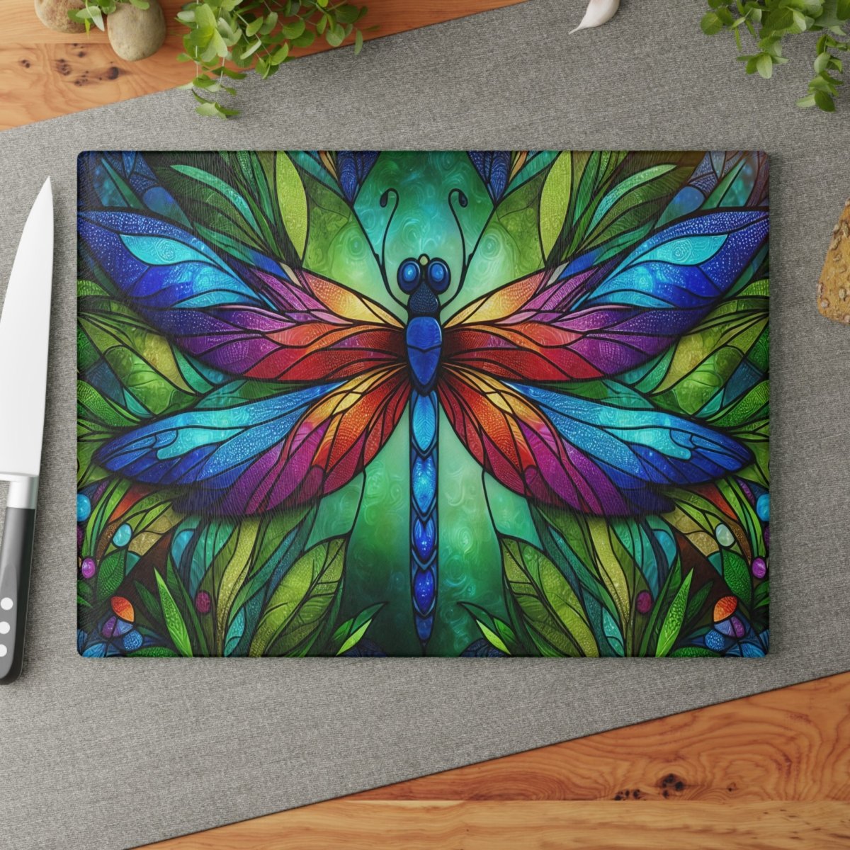 Glass Cutting Board - Colorful Stained Glass Dragonfly Kitchen Decor 13233672674616488030 Earthbound Pacific
