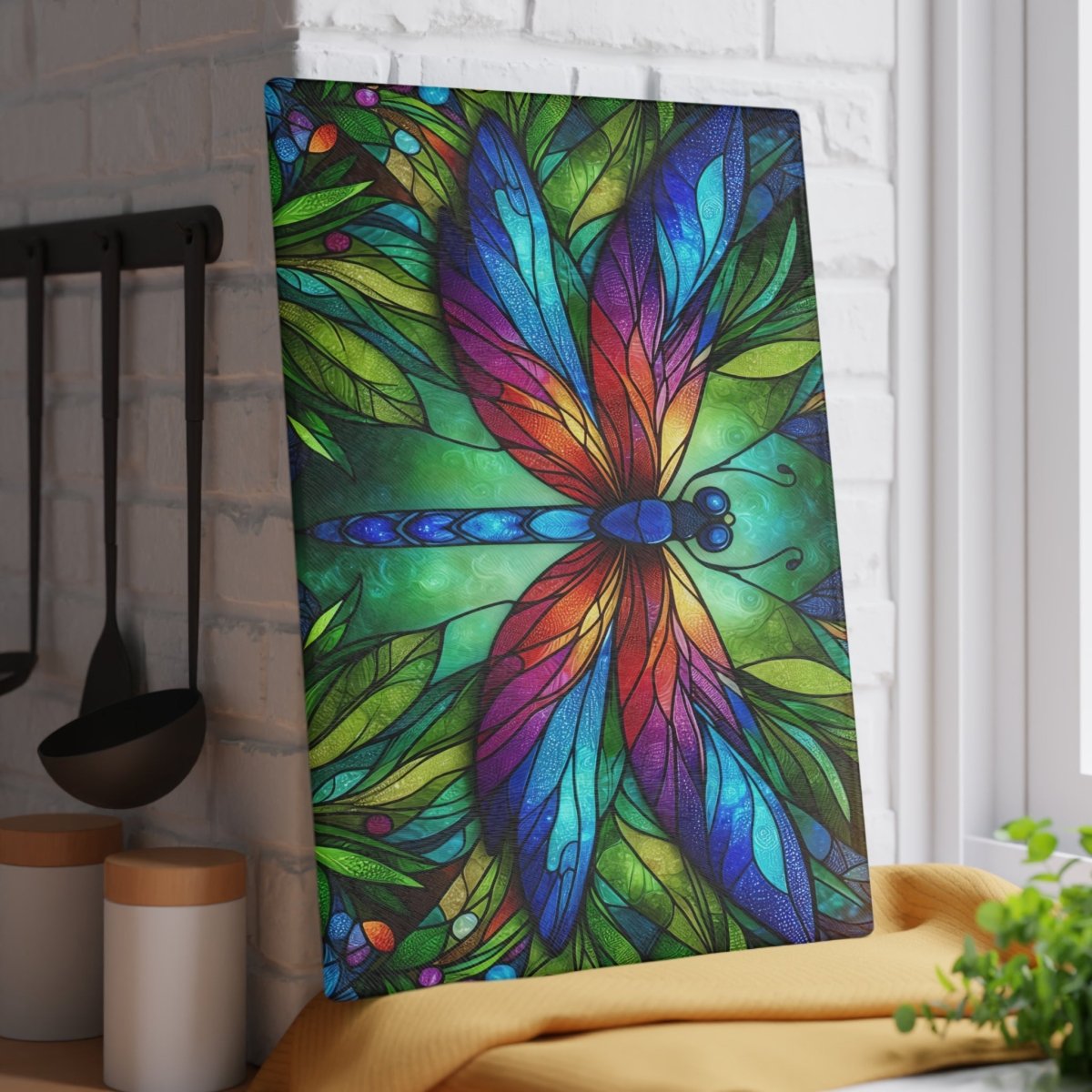 Glass Cutting Board - Colorful Stained Glass Dragonfly Kitchen Decor 13233672674616488030 Earthbound Pacific