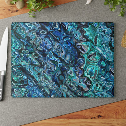 Glass Cutting Board, Kitchen Decor, Foodie Gift, Chef Gift, New Zealand Paua Abalone Inspired Cutting Board - Earthbound Pacific