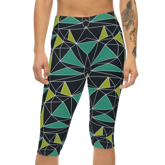 Green Abstract Hipster Women’s Capri Leggings - Earthbound Pacific