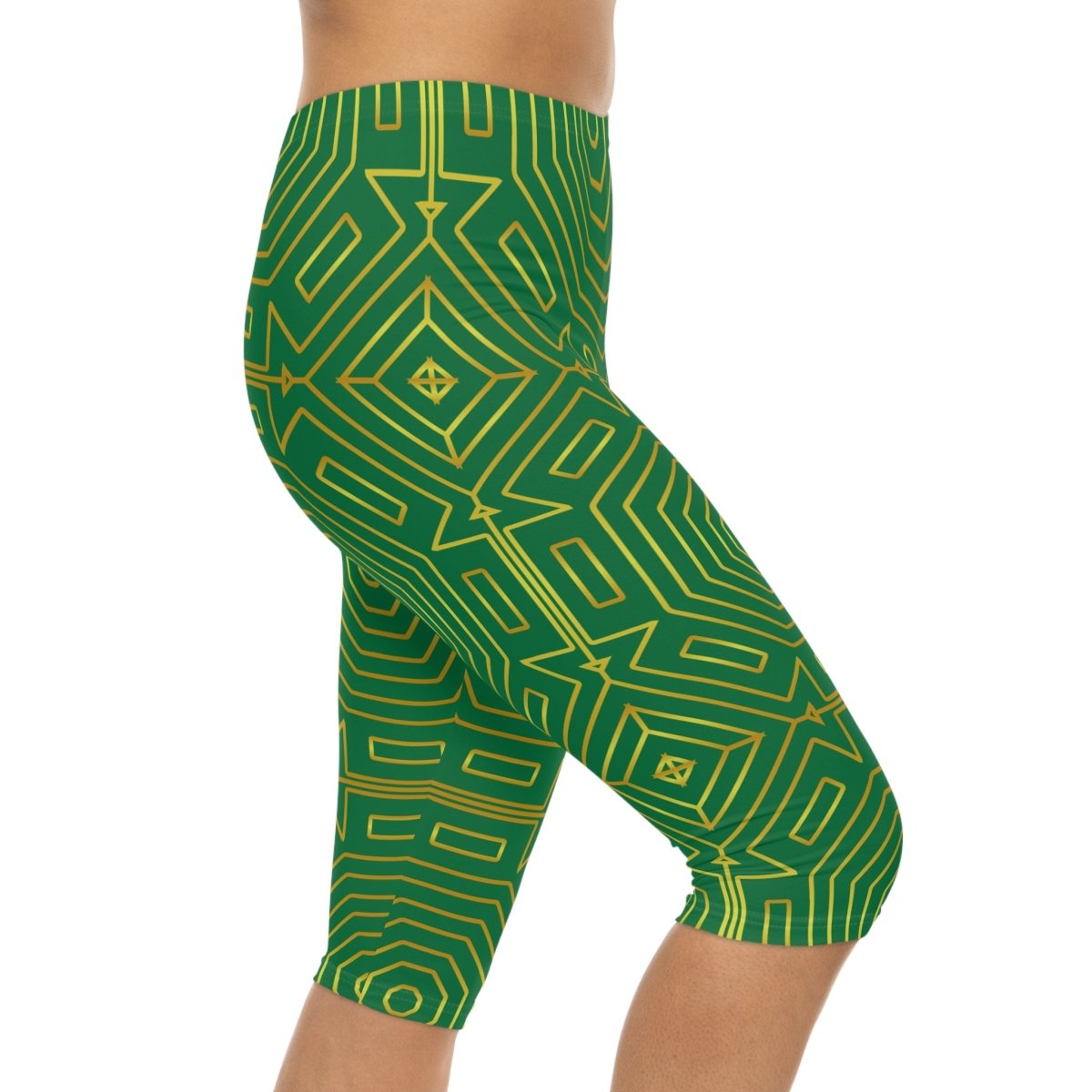 Green Art Deco Capri Leggings - Earthbound Pacific