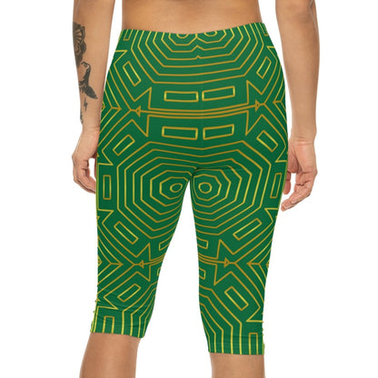 Green Art Deco Capri Leggings - Earthbound Pacific