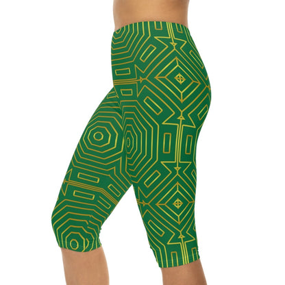 Green Art Deco Capri Leggings - Earthbound Pacific