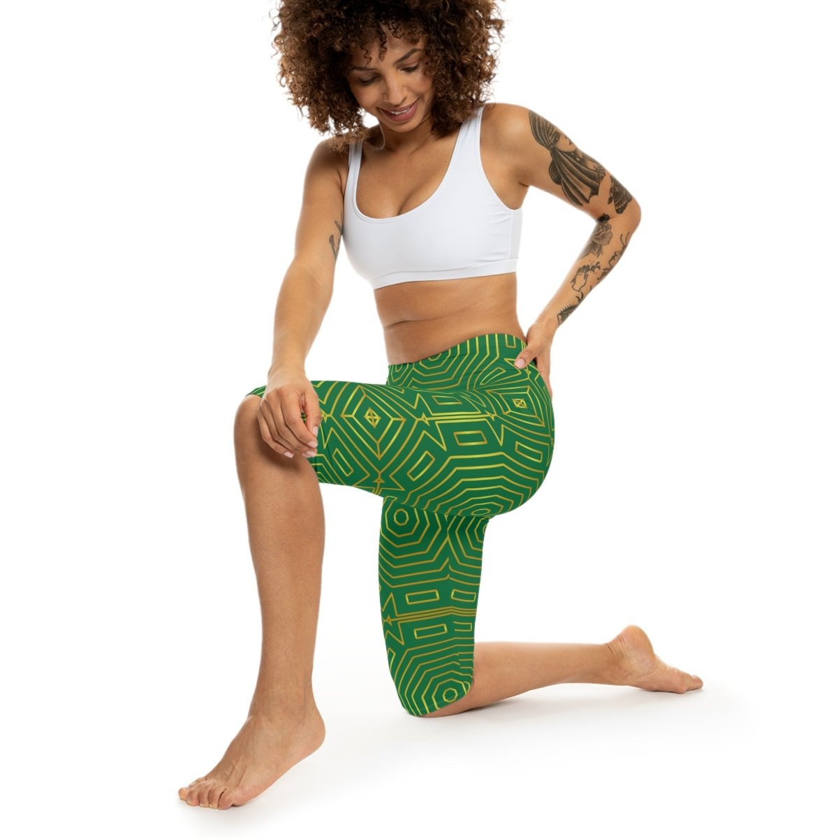 Green Art Deco Capri Leggings - Earthbound Pacific