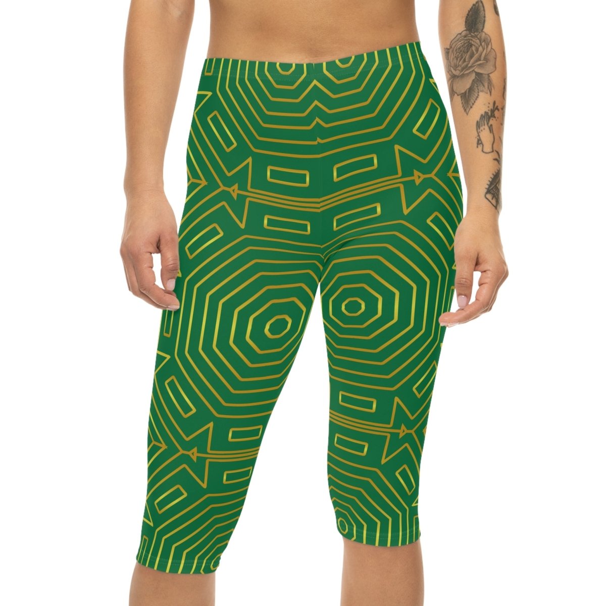 Green Art Deco Capri Leggings - Earthbound Pacific