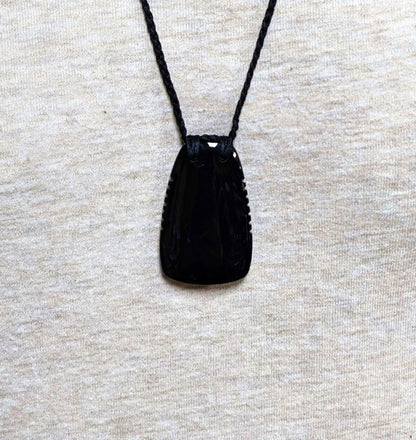 Hand Carved Australian Black Nephrite Jade Stylized Toki Necklace - Earthbound Pacific