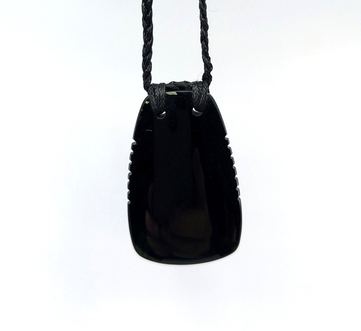 Hand Carved Australian Black Nephrite Jade Stylized Toki Necklace - Earthbound Pacific