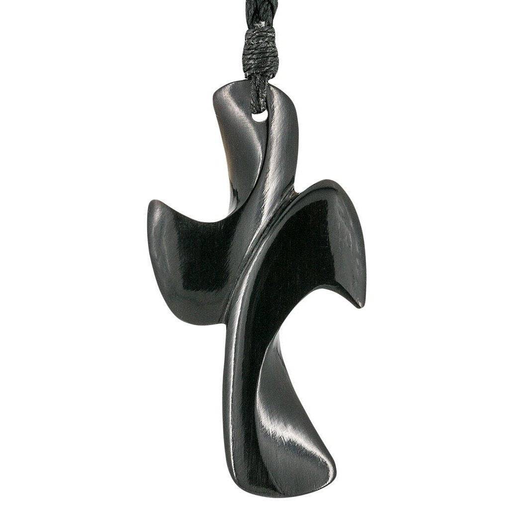 Hand Carved Black Horn Cross Necklace Large - Earthbound Pacific