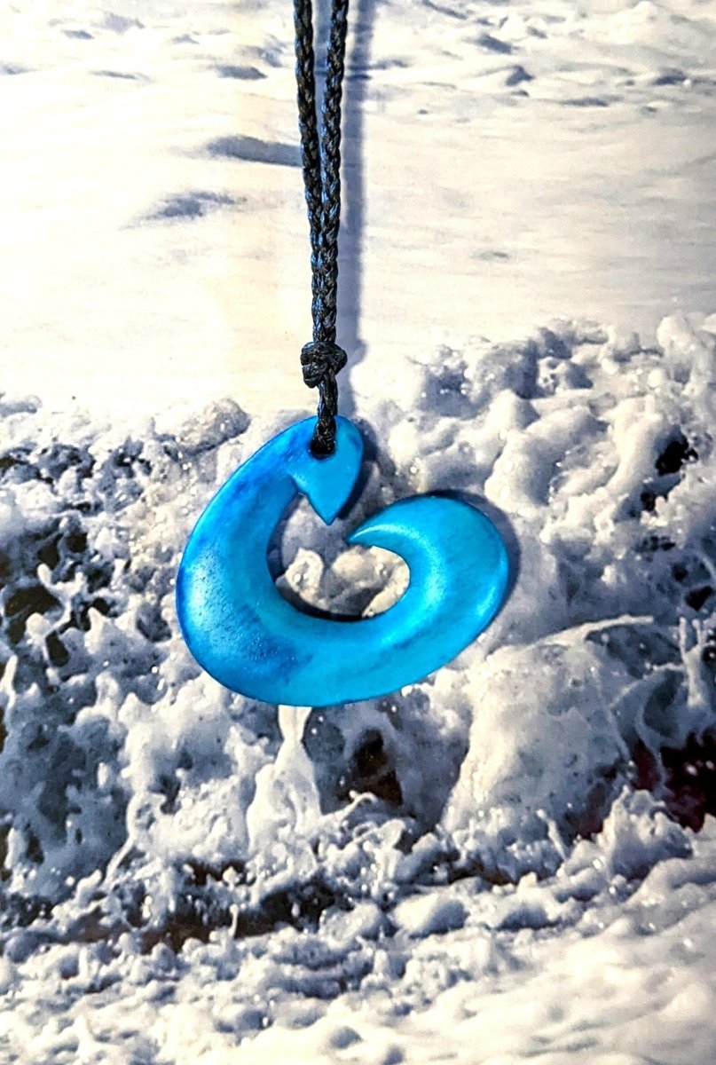 Hand Carved Blue Catch the Wave Necklace BWB3035fh Earthbound Pacific