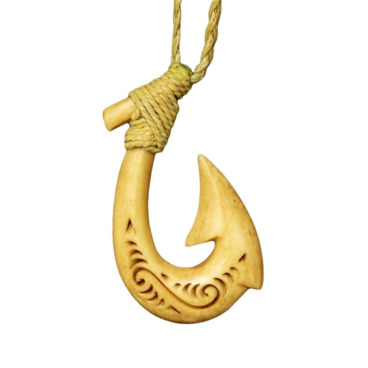 authentic hawaiian fish hooks Hawaiian Fish hook Hei Matau Necklace | Hand-Carved Bone with Scrimshaw Detailing | Adjustable Cord