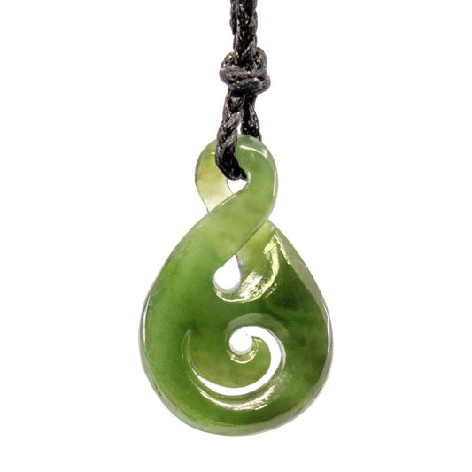 Hand Carved Maori Infinity Loop and Spiral Jade Pendant NZJ3421b Earthbound Pacific
