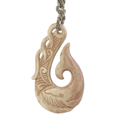 Hawaiian Aged Bone Blue Whale Inspired Fish Hook Necklace - Earthbound Pacific