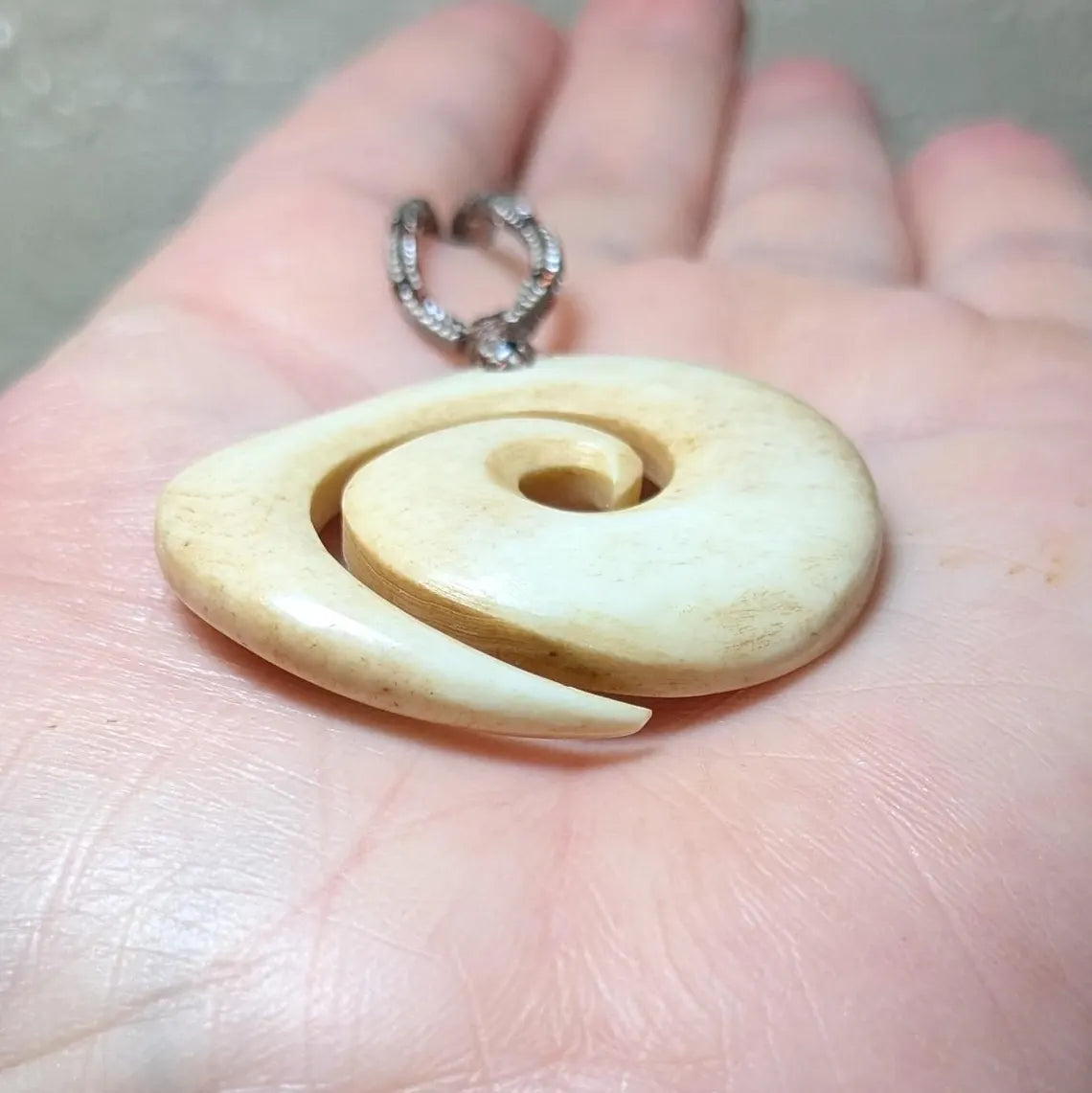 Hand Carved Bone Koru Spiral Necklace - Large
