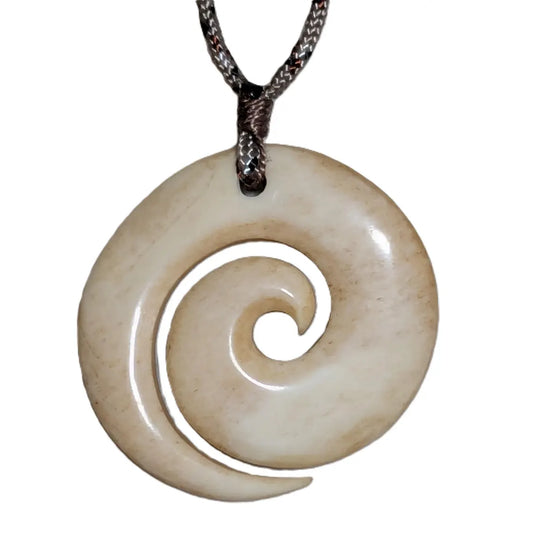 Hand Carved Bone Koru Spiral Necklace - Large