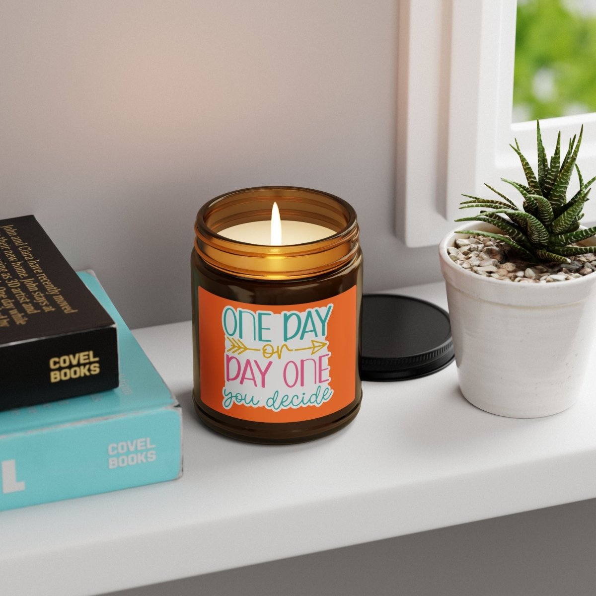 Inspiration Scented Soy Candle "One Day on Day One you decide " (Multi - Size, Amber Jar) - Earthbound Pacific