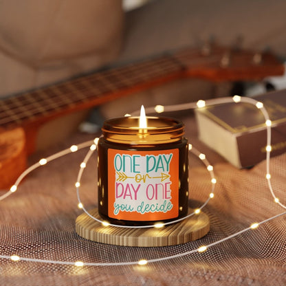 Inspiration Scented Soy Candle "One Day on Day One you decide " (Multi - Size, Amber Jar) - Earthbound Pacific