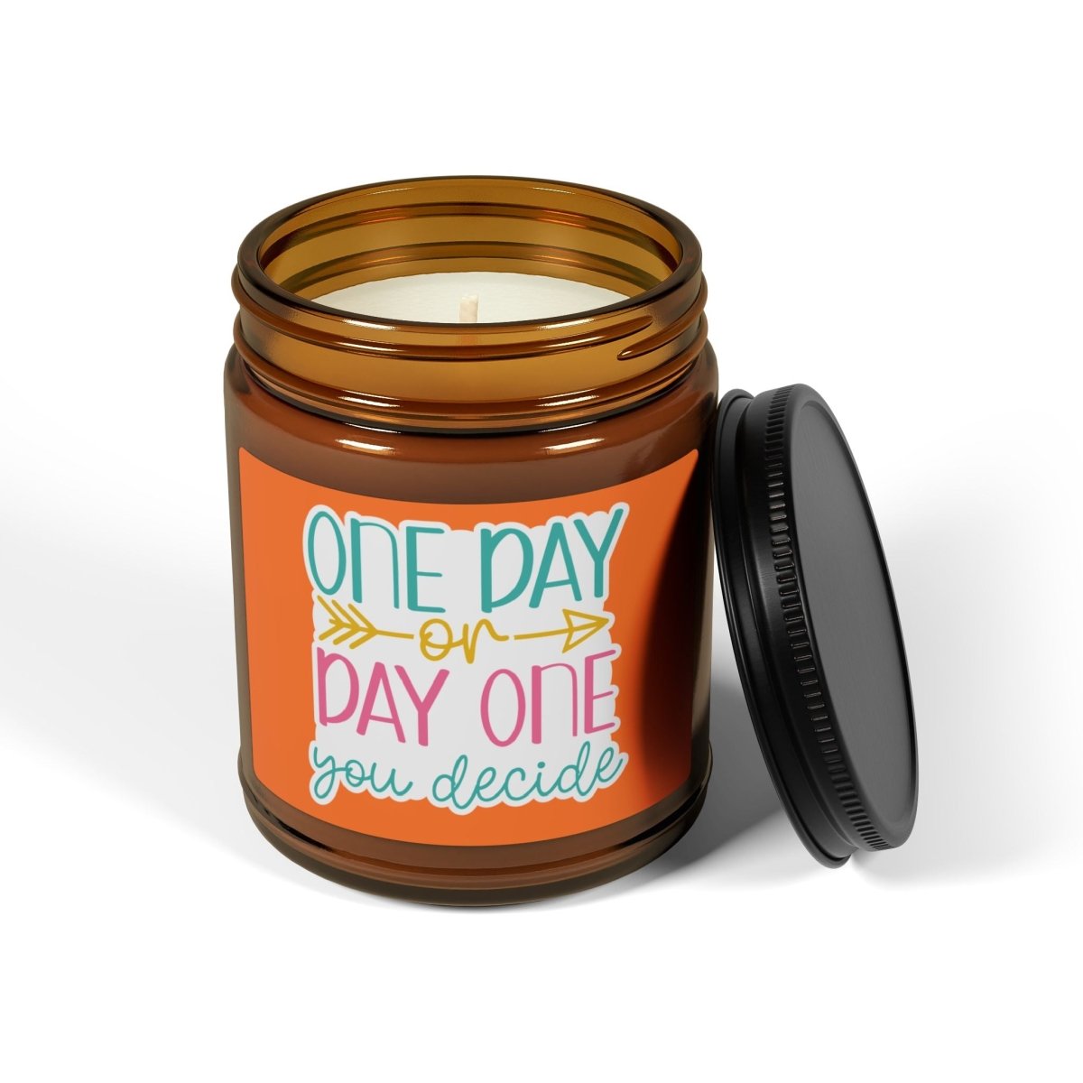 Inspiration Scented Soy Candle "One Day on Day One you decide " (Multi - Size, Amber Jar) - Earthbound Pacific