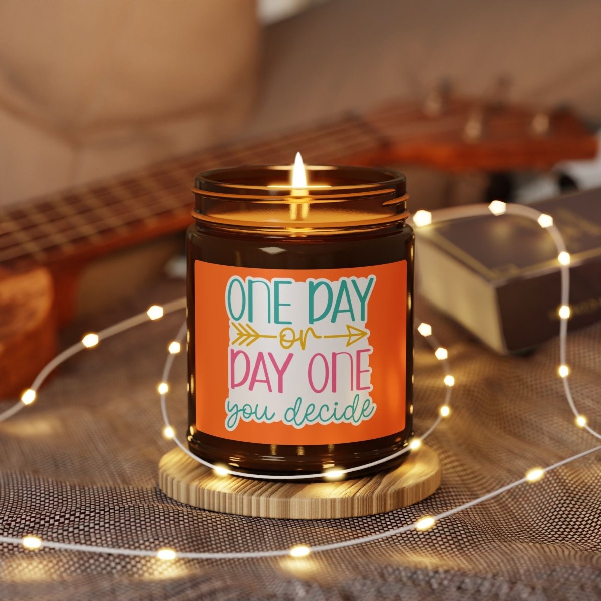 Inspiration Scented Soy Candle "One Day on Day One you decide " (Multi - Size, Amber Jar) - Earthbound Pacific