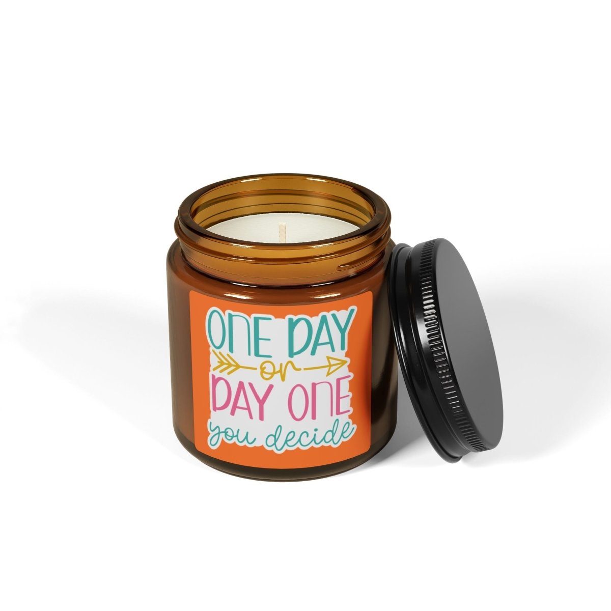 Inspiration Scented Soy Candle "One Day on Day One you decide " (Multi - Size, Amber Jar) - Earthbound Pacific