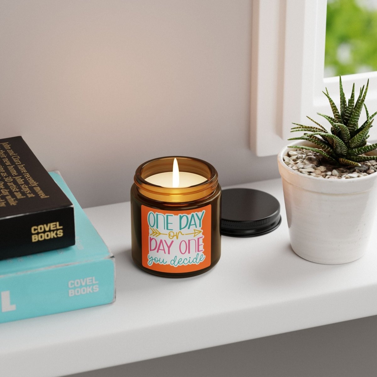 Inspiration Scented Soy Candle "One Day on Day One you decide " (Multi - Size, Amber Jar) - Earthbound Pacific