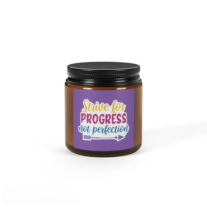 Inspiration Scented Soy Candle "Strive for progress not perfection " (Multi - Size, Amber Jar) - Earthbound Pacific