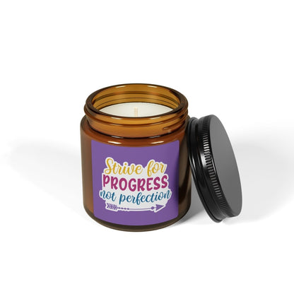 Inspiration Scented Soy Candle "Strive for progress not perfection " (Multi - Size, Amber Jar) - Earthbound Pacific