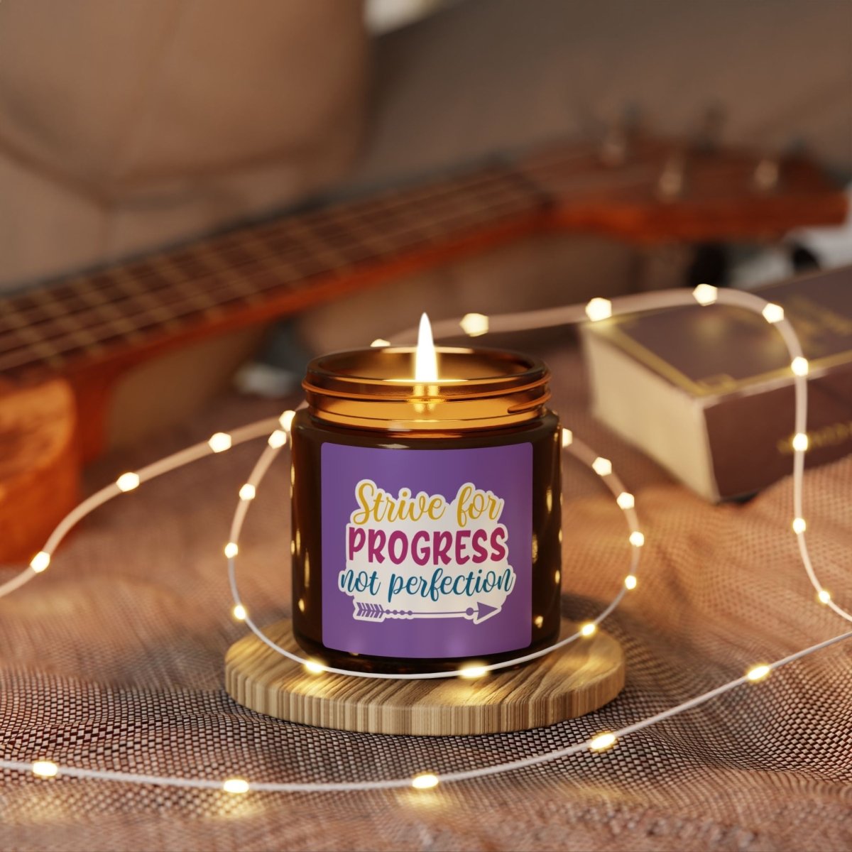 Inspiration Scented Soy Candle "Strive for progress not perfection " (Multi - Size, Amber Jar) - Earthbound Pacific