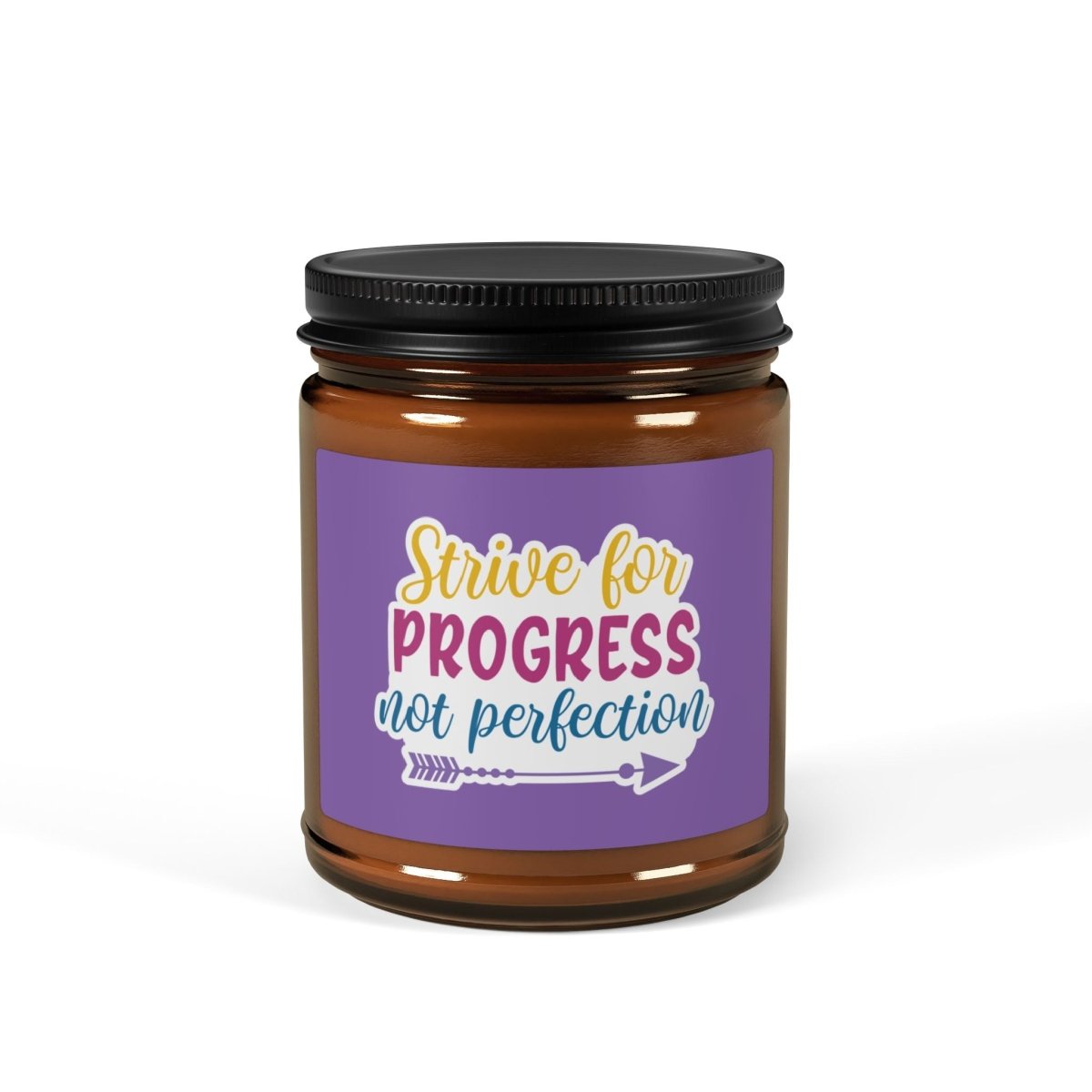 Inspiration Scented Soy Candle "Strive for progress not perfection " (Multi - Size, Amber Jar) - Earthbound Pacific