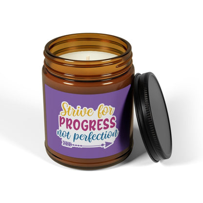 Inspiration Scented Soy Candle "Strive for progress not perfection " (Multi - Size, Amber Jar) - Earthbound Pacific