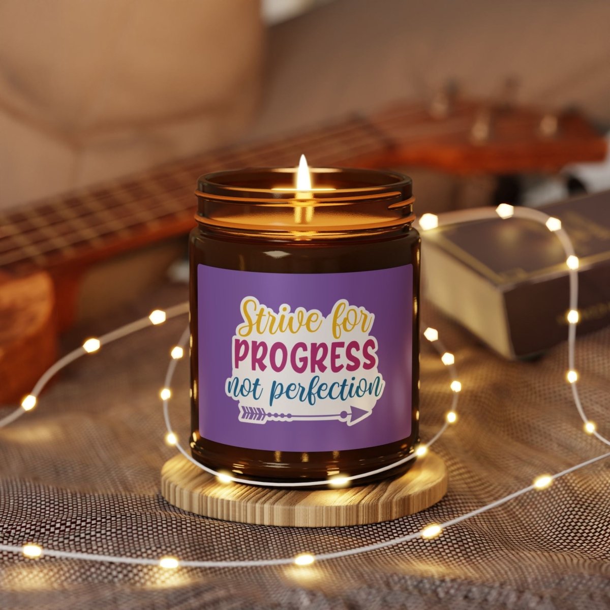 Inspiration Scented Soy Candle "Strive for progress not perfection " (Multi - Size, Amber Jar) - Earthbound Pacific