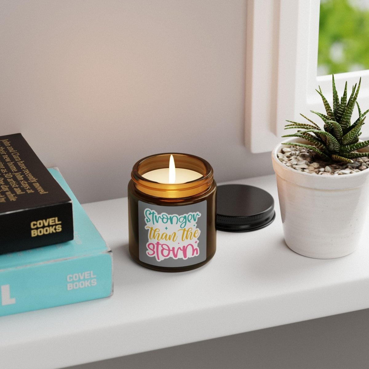 Inspiration Scented Soy Candle "Stronger than the Storm " (Multi - Size, Amber Jar) - Earthbound Pacific