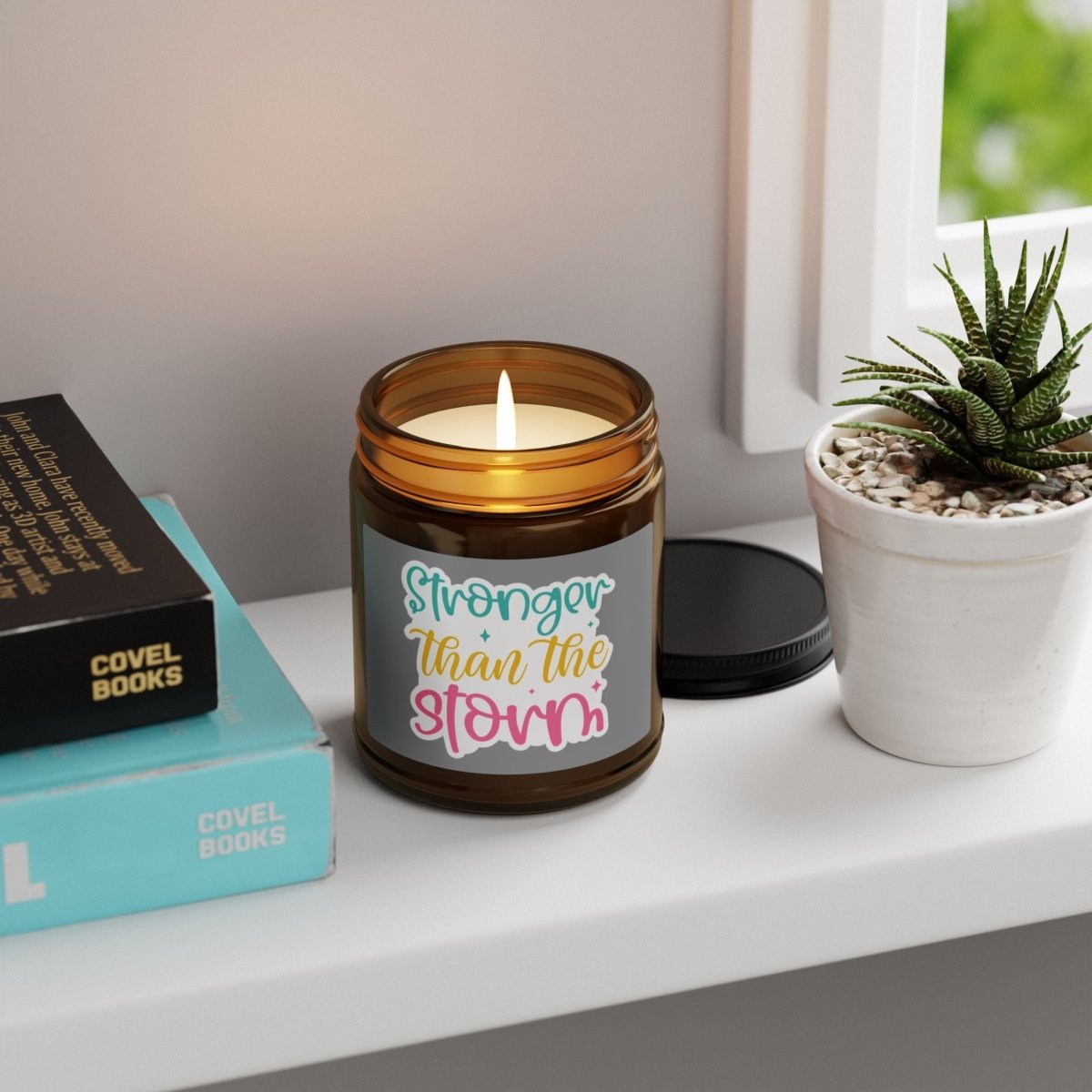 Inspiration Scented Soy Candle "Stronger than the Storm " (Multi - Size, Amber Jar) - Earthbound Pacific