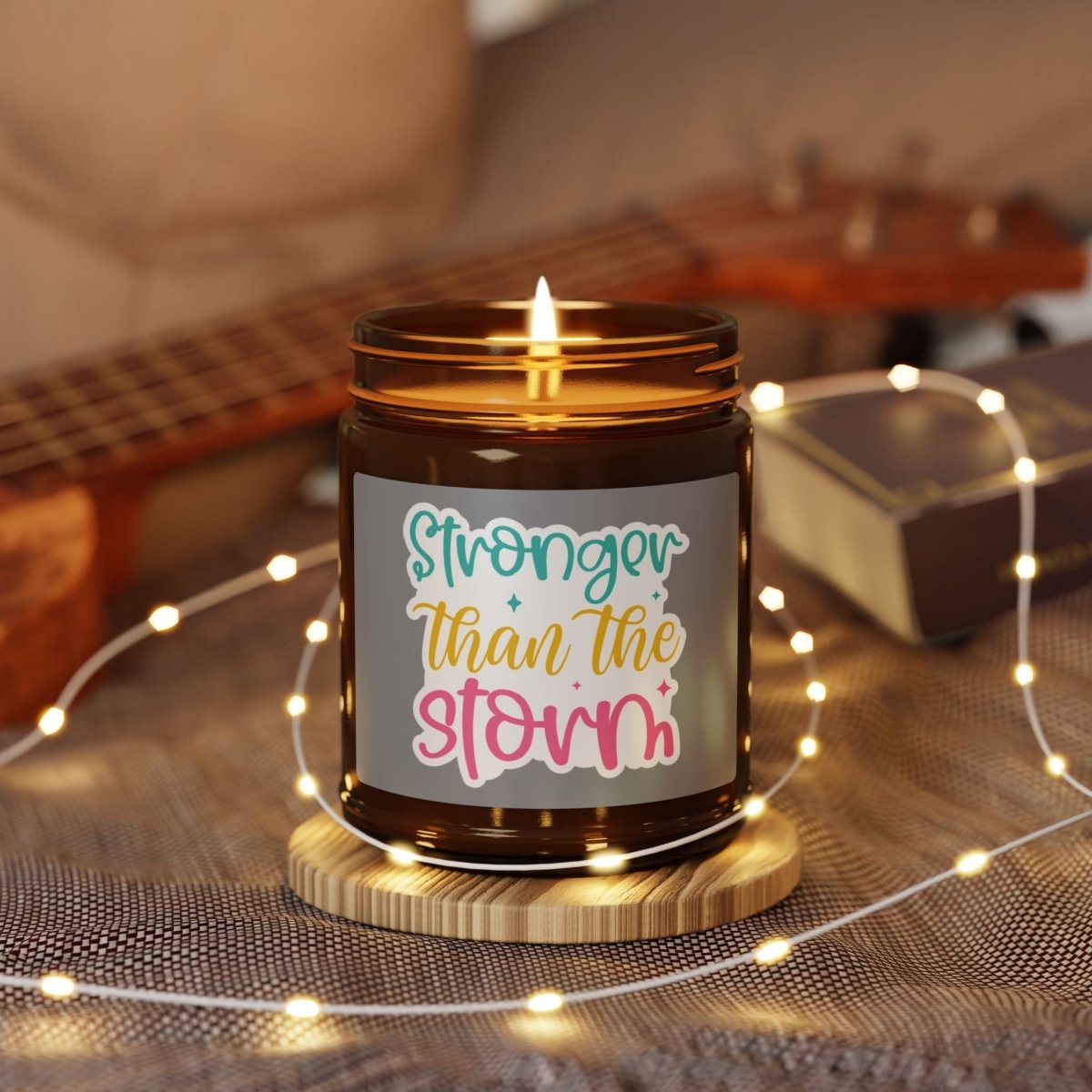 Inspiration Scented Soy Candle "Stronger than the Storm " (Multi - Size, Amber Jar) - Earthbound Pacific